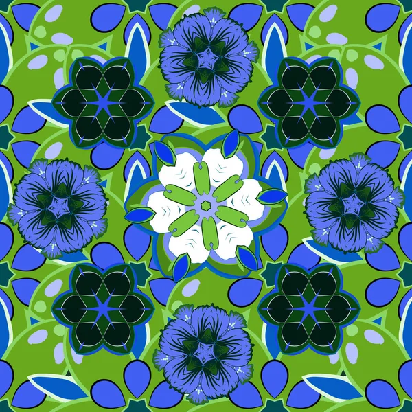 Векторный Абстрактный Бесшовный Лоскутный Фон Синим Зеленым Орнаментами Геометрический Марокканский — стоковый вектор
