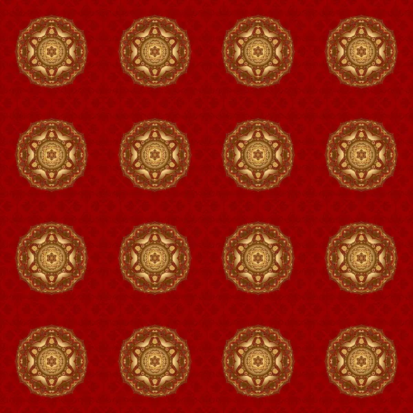 Vintage Decorative Elements Oriental Pattern Golden Mandalas Red Background Islam — Stock Vector