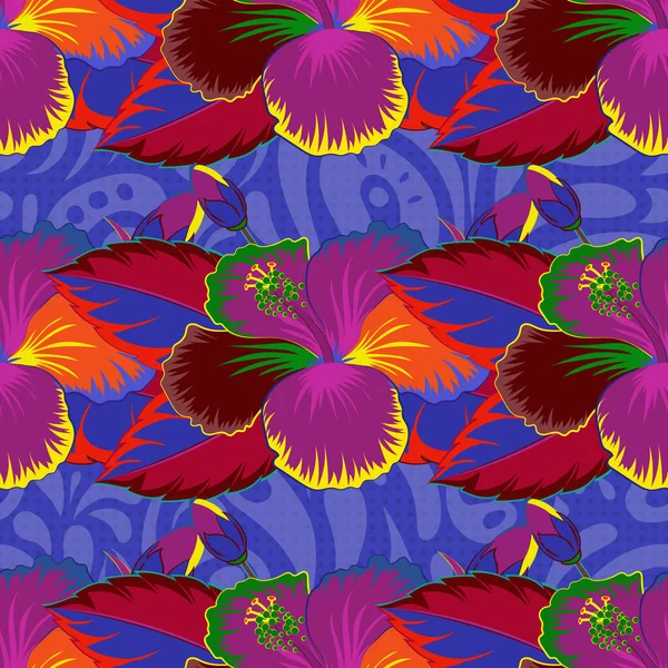 Modèle Fleur Hibiscus Vectoriel Sans Couture Dans Les Couleurs Rose — Image vectorielle