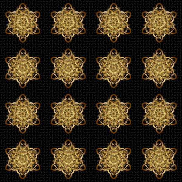 Elemento Geométrico Círculo Ornamento Cartão Ouro Preto Com Mandala Caleidoscópio —  Vetores de Stock