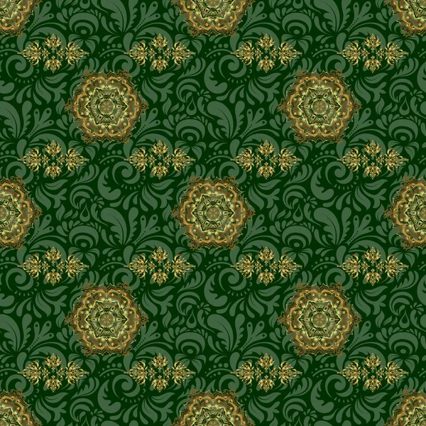 Naadloos Abstract Ornament Groene Achtergrond Met Herhalende Elementen Groen Gouden — Stockvector