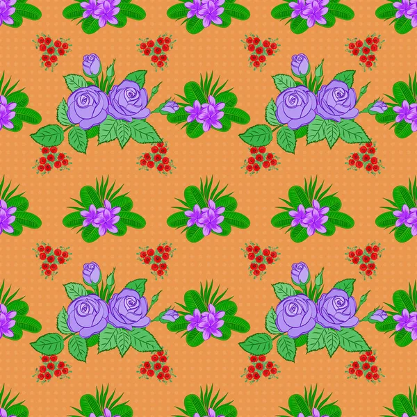 Vecteur Motif Floral Sans Couture Avec Fleurs Rose Feuilles Vertes — Image vectorielle