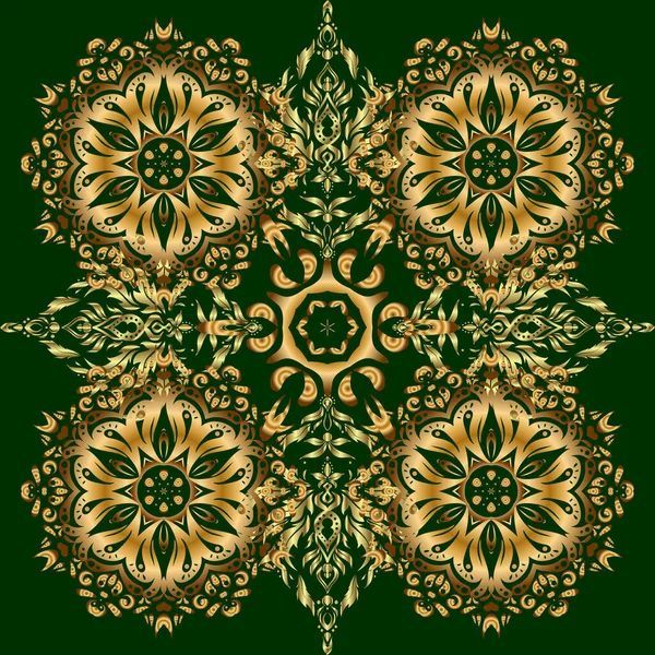 Зелений Золотий Безшовний Візерунок Геометричний Повторюваний Векторний Орнамент Золотими Елементами — стоковий вектор