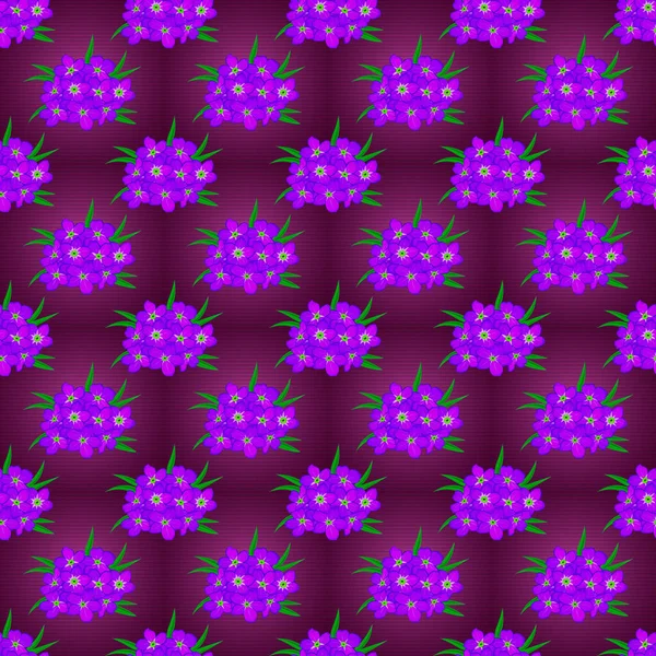 Floral Seamless Pattern Blooming Primula Flowers Leaves Purple Violet Green — Stock Vector