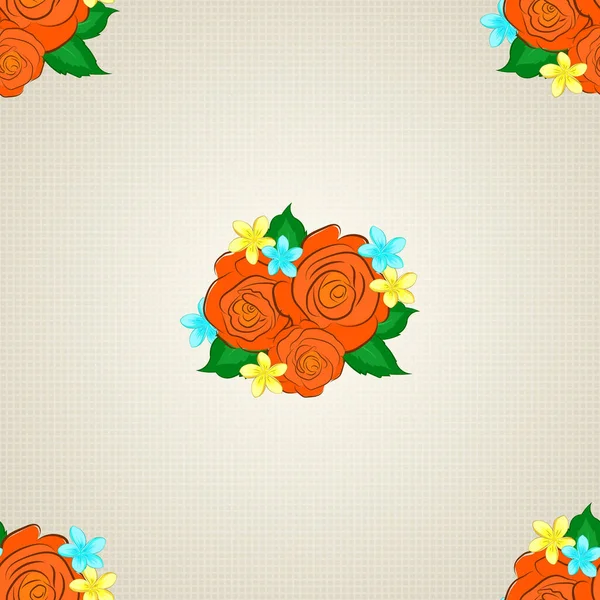 Naadloos Patroon Met Schattige Rozenbloemen Groene Bladeren Groene Beige Oranje — Stockvector