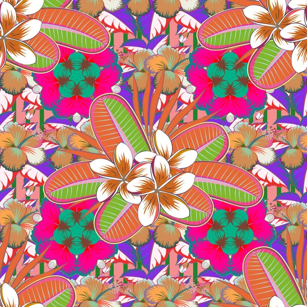 Aquarel Naadloos Patroon Met Bloemen Trendy Print Roze Oranje Kleuren — Stockvector