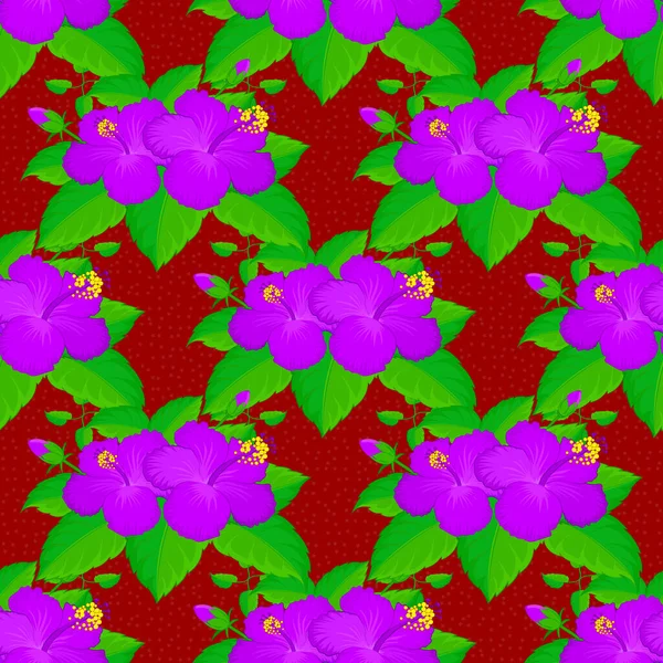 Biçimlendirilmiş amber çiçekleri ve kırmızı arkaplanda yaprakları olan kusursuz arkaplan deseni.