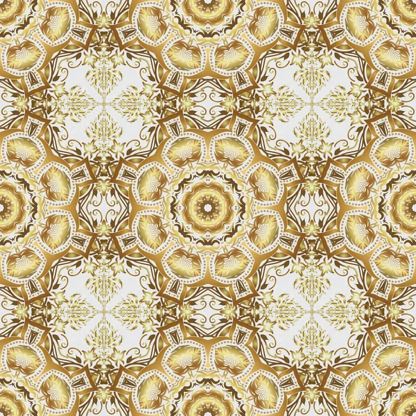 Klasik İspanyol kumaşı süsü. Altın ve gri renklerde kusursuz çiçek seramikleri..