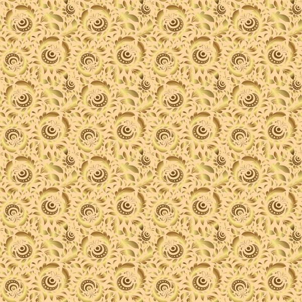 Vintage Damask Ornament Seamless Floral Tiling Pattern Gold Beige Colors — Stock Vector