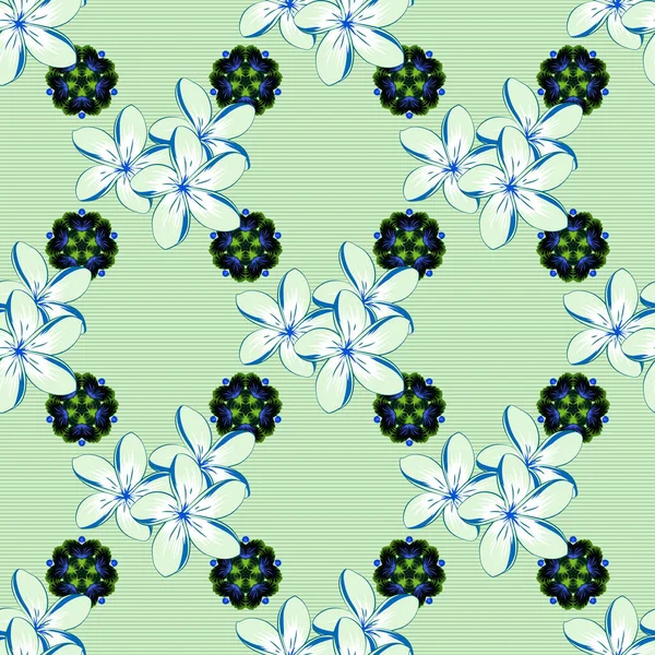 Mignon Motif Fleurs Plumeria Impression Florale Vectorielle Noir Vert Bleu — Image vectorielle
