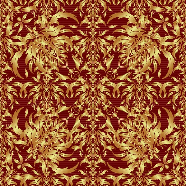 Soyut geometrik çizim. Kırmızı arka planda altın gradyanı olan kusursuz bir vektör deseni. Altın doku. Kusursuz geometrik desen. Altın elementlerle Geometrik süs.