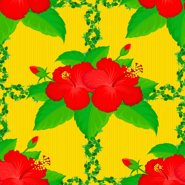 Dekoratif amber çiçekleri ve sarı arka planda yaprakları olan kusursuz bir arkaplan deseni. Vektör illüstrasyonu.