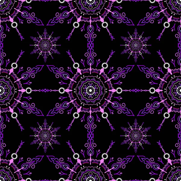 Arap tarzında soyut bir model. Kusursuz vektör arkaplanı. Siyah arka planda mor doku. Grafiksel modern desen.