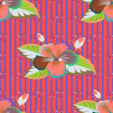 Mavi, yeşil ve menekşe renkleri olan dikişsiz suluboya desenler. Dekorasyon ve tasarım için güzel bir vektör deseni. Moda baskısı, zarif desen, suluboya çiçekler, klasik tarz..