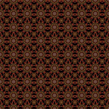 Doğulu, çiçekli bir süs. Siyah bir arkaplanda kırmızı ve kahverengi süsleme vektörsüz desen. Halılar, tekstil, duvar kağıtları ve herhangi bir yüzey için şablonlar.