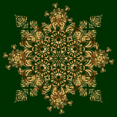 İslami vektör tasarımı Kusursuz desenli oryantal süs. Yeşil ve altın renkli tekstil baskısı. Çiçek motifli altın fayanslar.