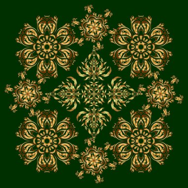 Geleneksel oryantasyon süsü. Yeşil arka planda klasik klasik bir süs. Kusursuz klasik vektör altın deseni.