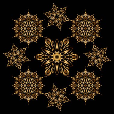 Şam süsü ile kusursuz desen. Siyah arka planda Arap tarzında kusursuz vektör altın süsü. Duvar kağıtları, arka planlar, el ilanları veya ambalaj kağıtları için desen.