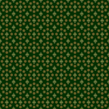 Altın ve yeşil renklerde kusursuz çiçek seramikleri. Klasik kumaş süsü.