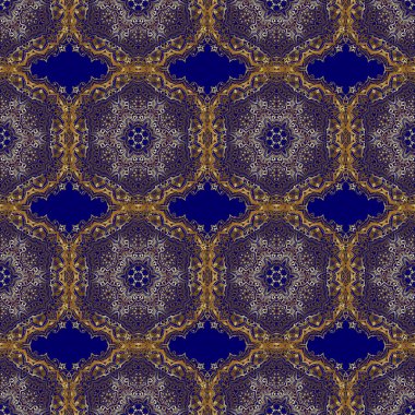 Sembol bayramı, yeni yıl 2018 kutlaması. Mavi arka planda altın parıltılı kar taneleri. Noel altını kar taneleri pürüzsüz desenli. Kış kar tasarımı duvar kağıdı. Vektör illüstrasyonu.