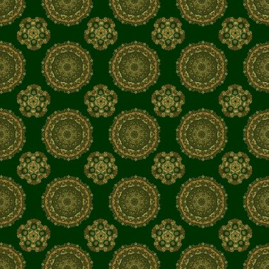 Yeşil ve altın rengi bir süs. Kusursuz desen 