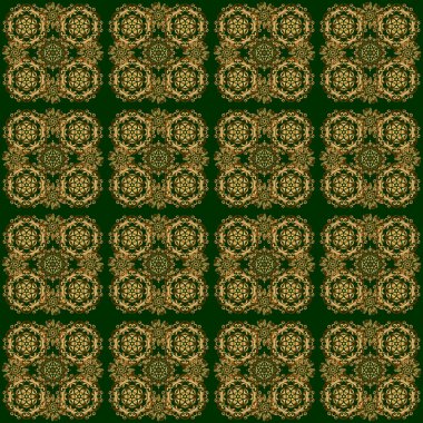 Yeşil ve altın rengi bir süs. Kusursuz desen 