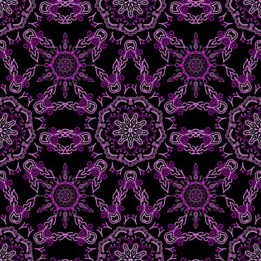 Kesik kağıt dantel dokusu, vektör tül arka plan, mor renkli girintisiz desen. Vektör illüstrasyonu.