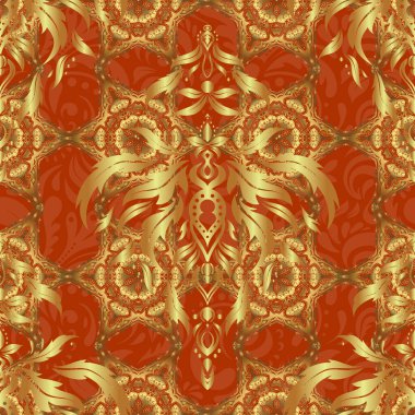 Kahverengi arka plandaki altın elementlerin dokusu. Vektör altın pürüzsüz desen.