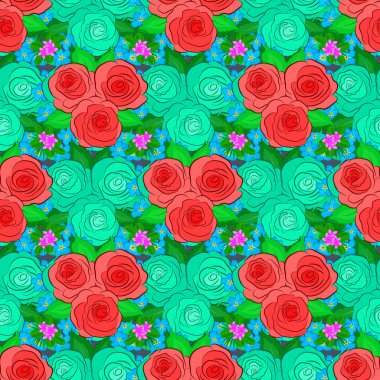 Gri arka planda suluboya gül çiçekleri ve yeşil yapraklı moda baskılar. Dekorasyon ve tasarım için mükemmel bir vektör kusursuz desen. Eski tarz gül çiçekleriyle enfes bir desen.