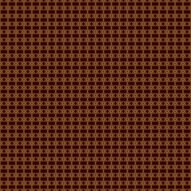 Kahverengi arka planda tekrarlayan elementlerle kusursuz soyut süs. Kahverengi ve altın desenli. Zarif raster klasik kusursuz desen.