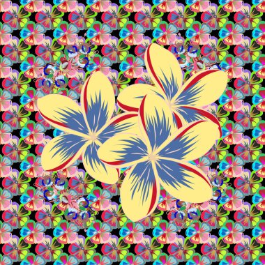 Çiçek baskısı. Tekrarlanan Çiçek Deseni. Modern Motley Çiçekçilik deseni yeşil ve mavi renklerde.