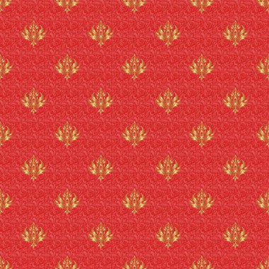 Vektör çizimi. Parlak Altın Elementlerle Zarif Bir Arkaplan. Kırmızı arkaplanda altın pürüzsüz desen.