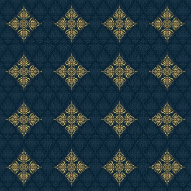 Yaratıcılığın için altın elementlerle birlikte vektör mavisi arka plan. Kusursuz üçgen pullu lüks altın desenli..