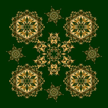 Yeşil ve altın rengi bir süs. Kusursuz desen 