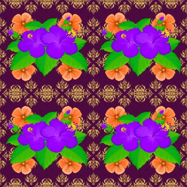 Mor bir arka planda suluboya çiçekleri kusursuz desen. Raster romantik arka plan web sayfaları, düğün davetiyeleri, tekstil, duvar kağıdı.