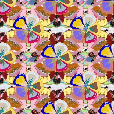 Güzel vektör dokusu. Mavi ve sarı renkli şirin çiçeklerle kusursuz desen. Bahar mahsulü çiçek arkaplanı.