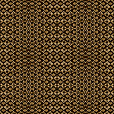 Duvar kâğıdı için altın süslü bir illüstrasyon. Çiçek süsü ile kusursuz desen. Siyah arka planda geleneksel Arap dekorasyonu. Doğu tarzında klasik altın elementler. Süslü dantel iz sürücü.