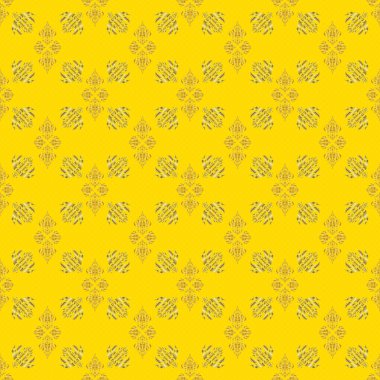 Kumaş baskısı, hatıra defteri, hediye paketi için. Sarı arkaplanda altın rengi, kusursuz vintage desen.