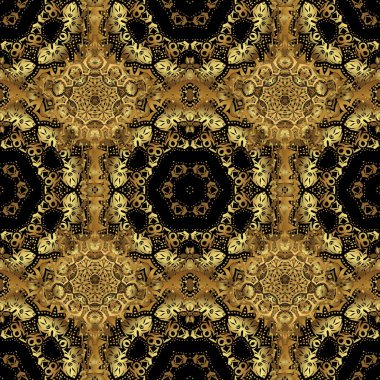Soyut vektör altın dokusu. Düşük polimerli altın desenli çizim. Siyah bir arkaplanda altın rengi, dikişsiz desen.