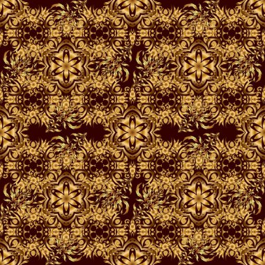 Zarif vektör klasik altın pürüzsüz desen. Kusursuz soyut arka plan ve altın tekrarlayan elementler. Kahverengi ve altın desenli.