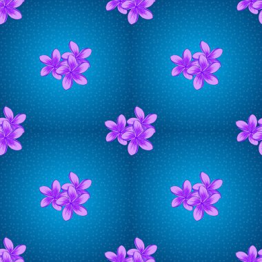 Vektör çizimi. Mor, pembe ve mavi renklerde çiçek motifleri olan kusursuz bir desen. Dekoratif tesisat çiçekleri tekrar eden desen.