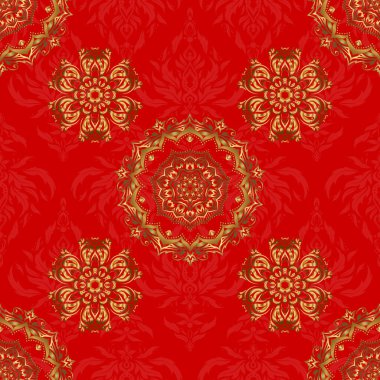 Kusursuz bir arka plan. Şatafatlı, yıldızlı, kusursuz bir desen. Altın madalyalar. Kırmızı arkaplanda yıldız deseni, altın renkli süs..