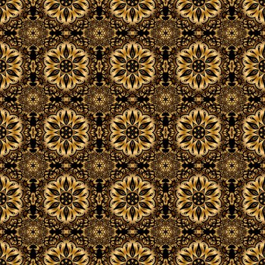 Lüks altın, yıldızlı kusursuz desen. Altın yıldız deseni, yıldız süslemeleri, siyah arkaplandaki altın şebeke.