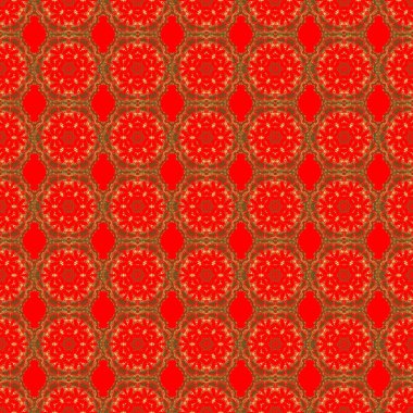 Kırmızı arka planda altın tekrarlayan elementlerle modern geometrik kusursuz desen. Kusursuz altın süs.