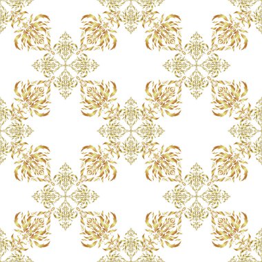 Beyaz arka planda geleneksel klasik vektör süsü. Arabesk ve çiçek elementleriyle doğulu altın desenli..
