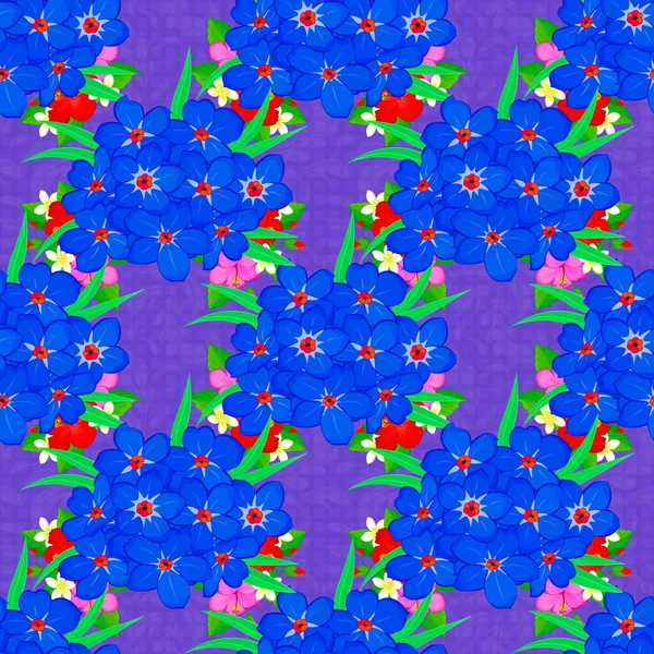 重复病媒报春花花模式 紫罗兰色背景下的现代紫罗兰花无缝图案 — 图库矢量图片