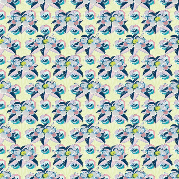 Fleur Tropicale Motif Hibiscus Vert Bleu Gris Illustration Vectorielle — Image vectorielle