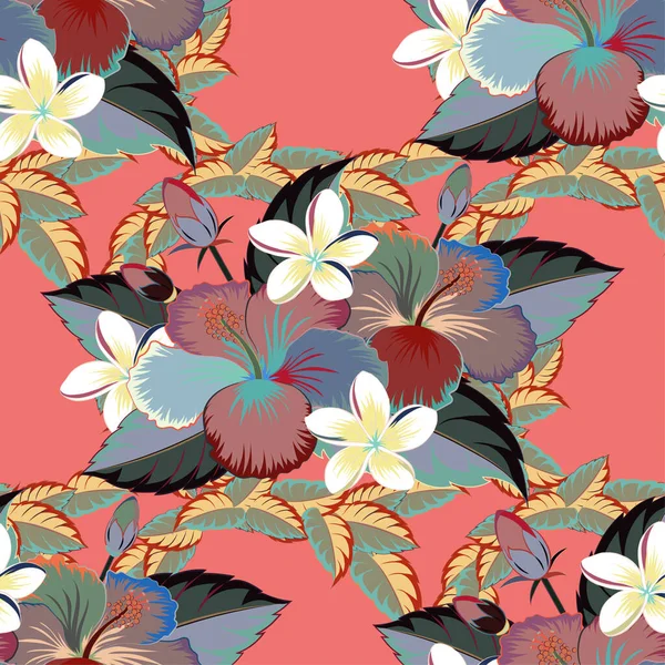 Flores Tropicales Hojas Anfibios Cogollos Prohibidos Patrón Floral Vectorial Sin — Vector de stock