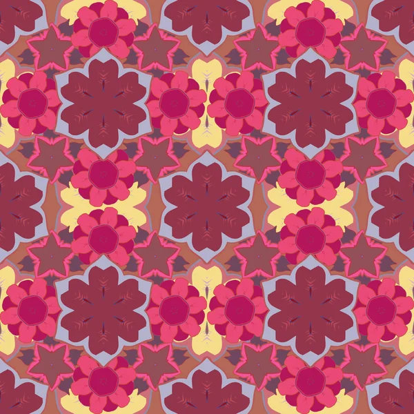 ヴィンテージ赤 ピンクとマゼンタシームレスパターン 抽象的な装飾錦のテキスタイルパターン 印刷または包装紙のためのモトリー様式化された要素 — ストックベクタ