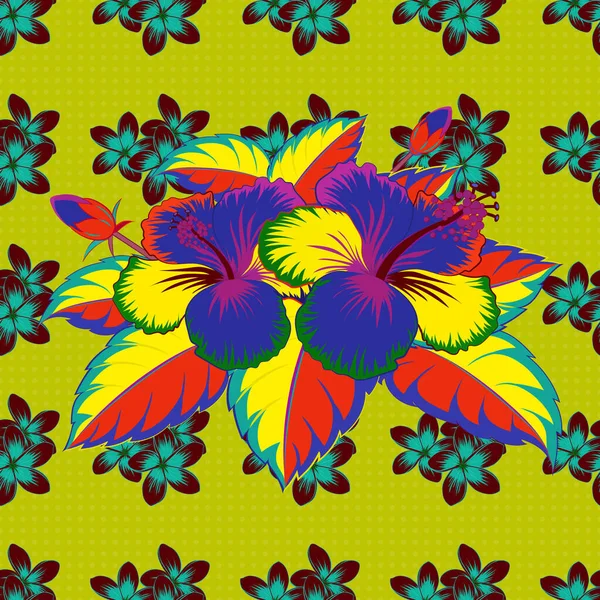 Modèle Sans Couture Vecteur Hibiscus Fleurs Tropicales Sans Couture Dans — Image vectorielle